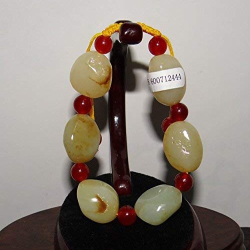 0.9" China Certified Nature Nephrite Hetian Jade Red Skin Beads Bangle Bracelets
