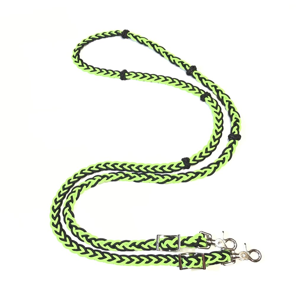 barrel reins with adjustable grip knots neon green