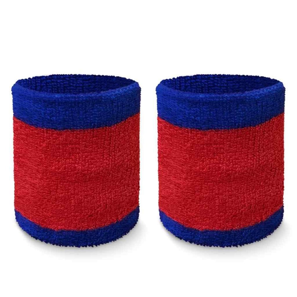 COUVER Tennis Style Premium Quality Athletic Terry Wristband Sweatband, 1 Pair, 4 inch Bright Blue/Red