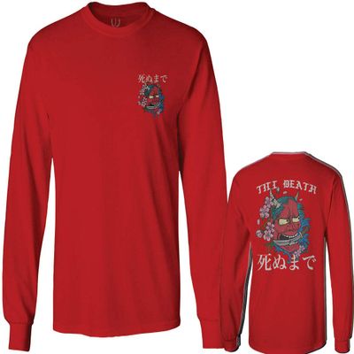 0248. Demon Graphic Traditional Japanese Till Death Anime Aesthetics Society Men's Long Sleeve t Shirt (Red, X-Large)