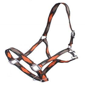 Adjustable 3-Ply Embroidered Diamond Print Nylon Halter (Orange)