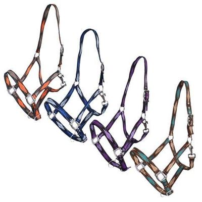 Adjustable 3-Ply Embroidered Diamond Print Nylon Halter (Blue)
