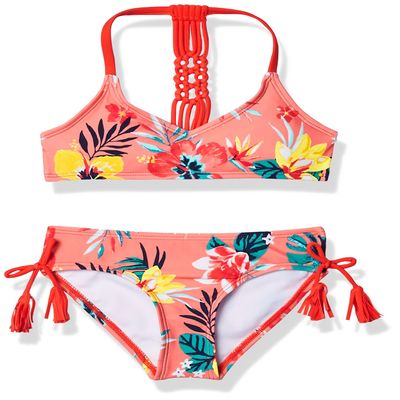 Kanu Surf Girls' Willow V-Neck Bikini Beach Sport 2-Piece Swimsuits, Brooke Coral, 5