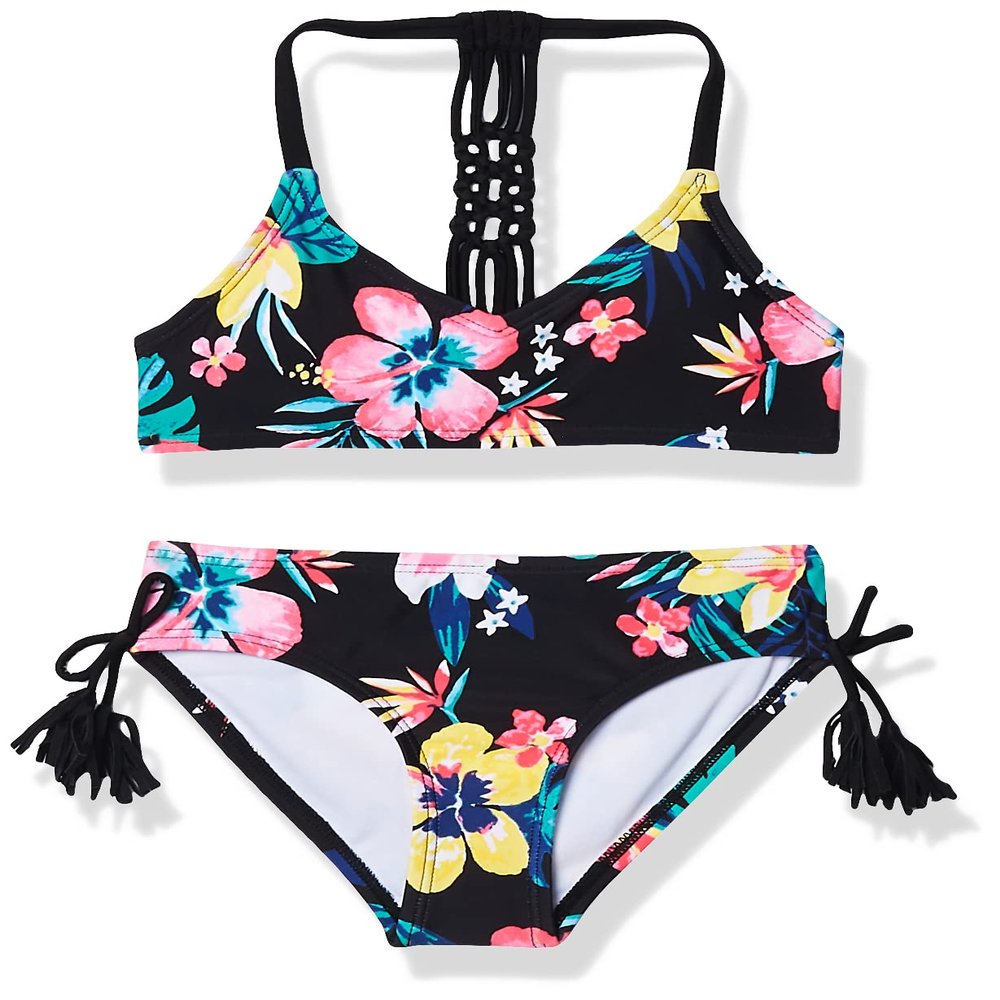 Kanu Surf Girls' Willow V-Neck Bikini Beach Sport 2-Piece Swimsuits, Brooke Black, 2T