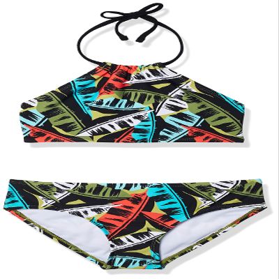 Kanu Surf Girls, Mahina UPF 50+ Beach Sport Halter Bikini 2-Piece Swimsuit, Maya Olive, 2T