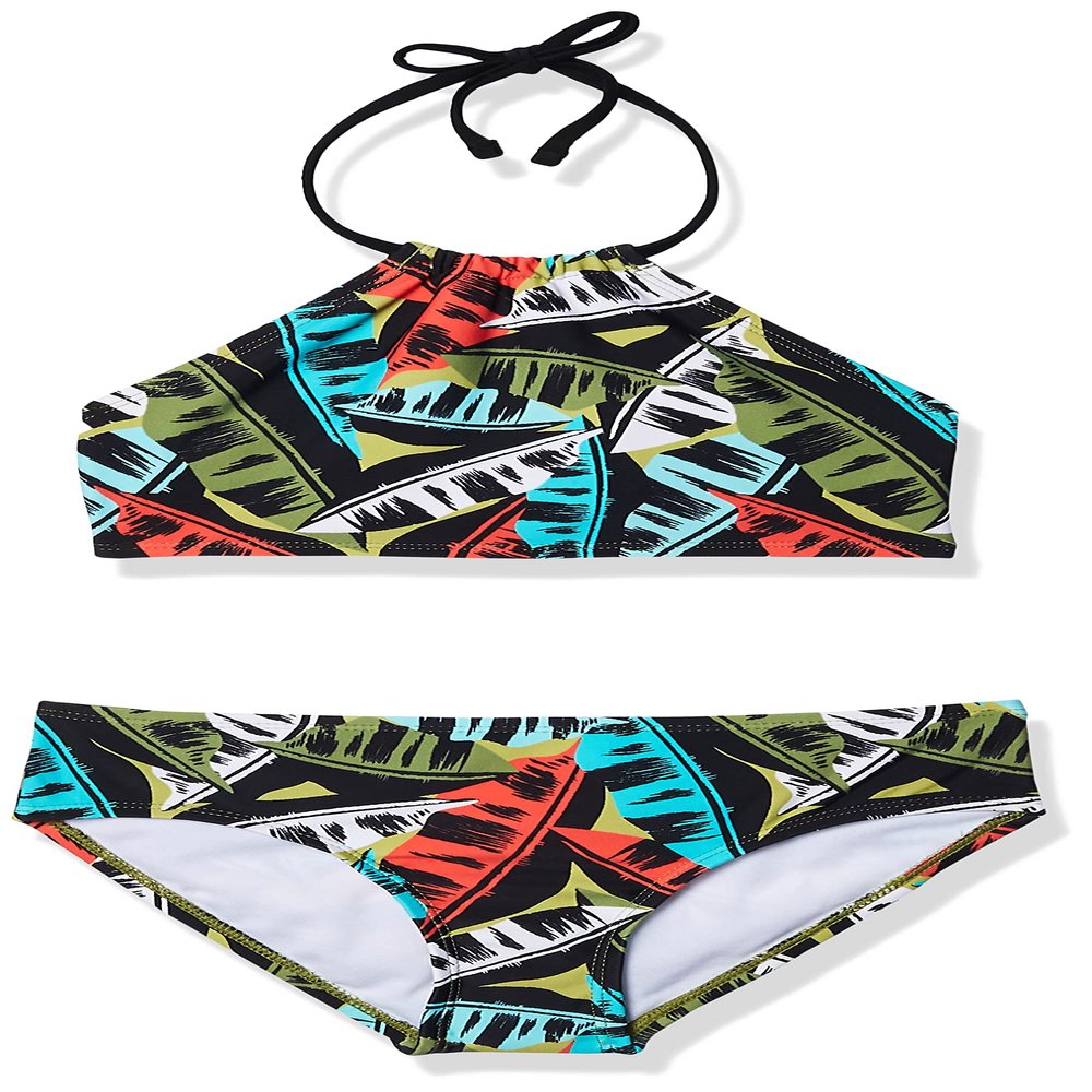 Kanu Surf Girls, Mahina UPF 50+ Beach Sport Halter Bikini 2-Piece Swimsuit, Maya Olive, 2T