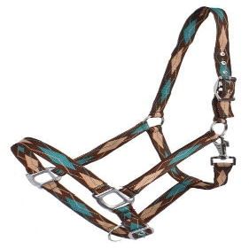 Adjustable 3-Ply Embroidered Diamond Print Nylon Halter (Teal)
