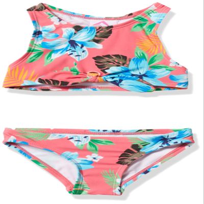 Kanu Surf Girls, Addie UPF 50+ Beach Sport Racer Bikini 2-Piece Swimsuit, Peggy Coral, 4