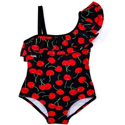 Kanu Surf Girls' Morgan Floral Ruffle 1-Shoulder 1-Piece Swimsuit, Addie Black, 8