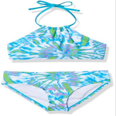 Kanu Surf Girls, Mahina UPF 50+ Beach Sport Halter Bikini 2-Piece Swimsuit, Camille Lt Blue, 6