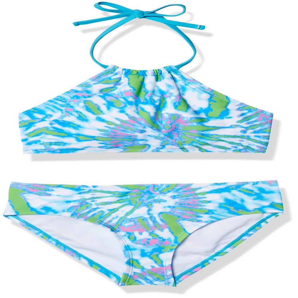 Kanu Surf Girls, Mahina UPF 50+ Beach Sport Halter Bikini 2-Piece Swimsuit, Camille Lt Blue, 6