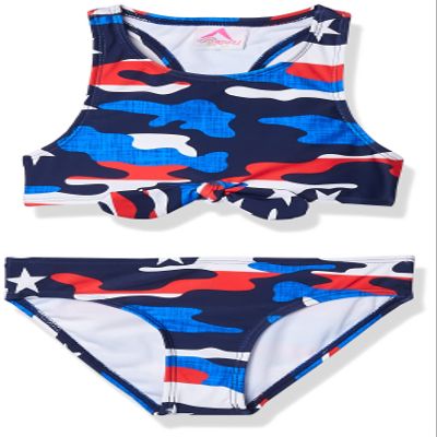 Kanu Surf Girls, Addie UPF 50+ Beach Sport Racer Bikini 2-Piece Swimsuit, American Dream Flag, 12