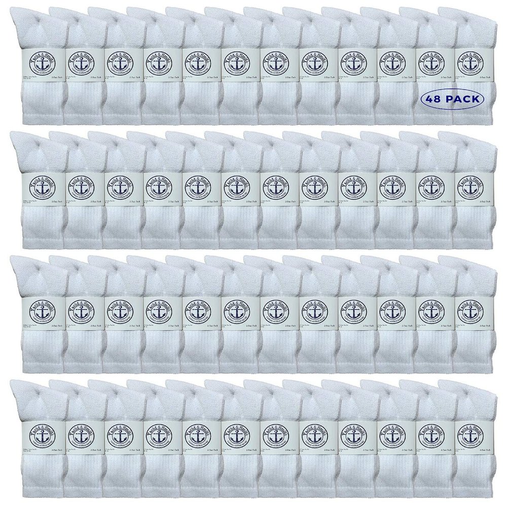 48 Pairs Of Yacht & Smith Mens Wholesale Bulk Cotton Socks, Athletic Sport Socks Shoe Size 8-12 (White)