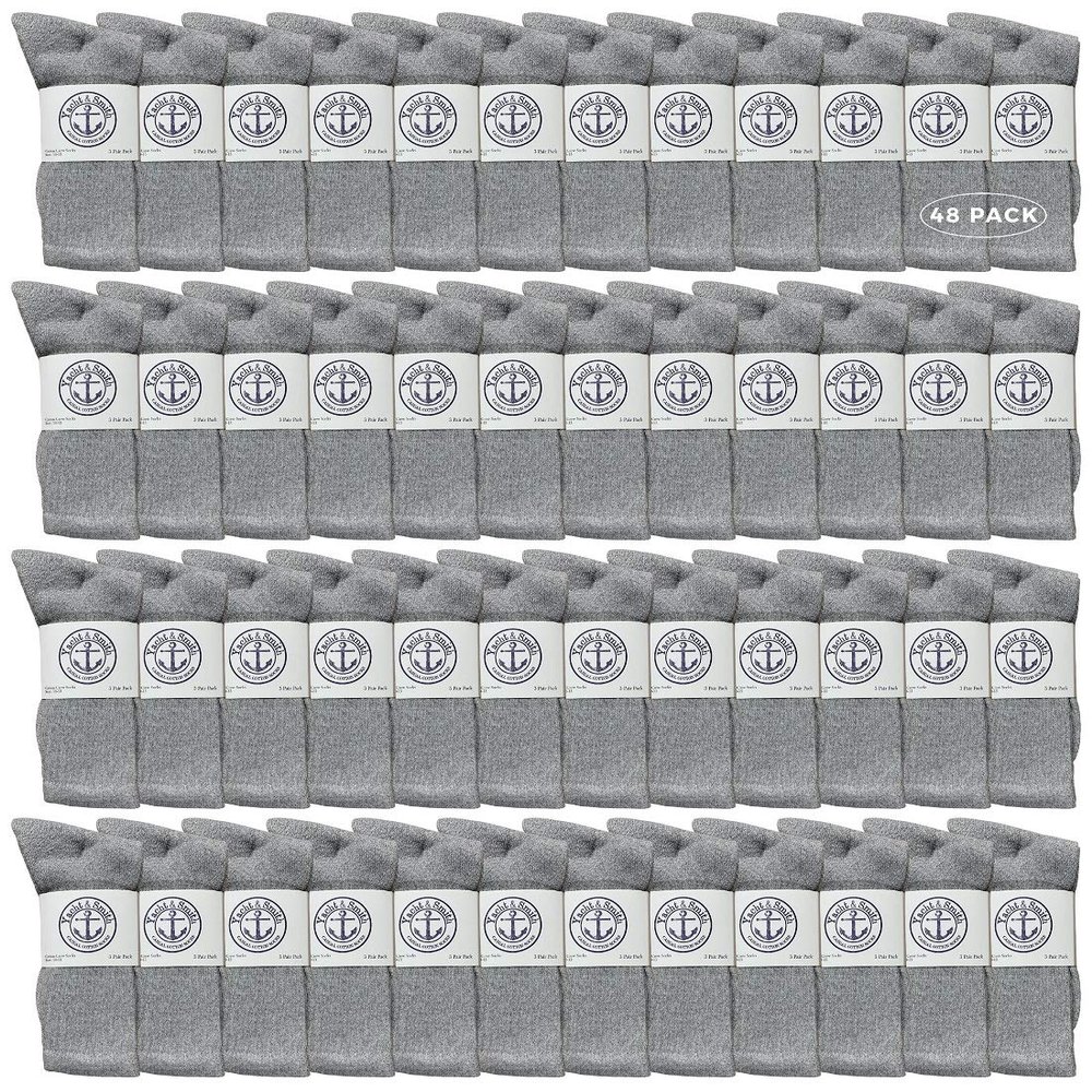 48 Pairs Of Yacht & Smith Mens Wholesale Bulk Cotton Socks, Athletic Sport Socks Shoe Size 8-12 (Gray)
