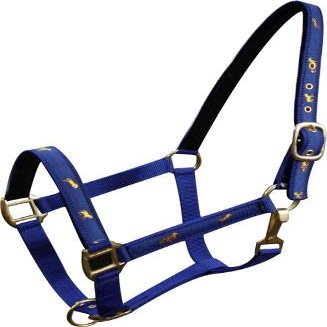 Adjustable Neoprene Lined Nylon Halter w/Running Horse Overlay (Blue)
