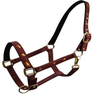 Adjustable Neoprene Lined Nylon Halter w/Running Horse Overlay (Burgundy)