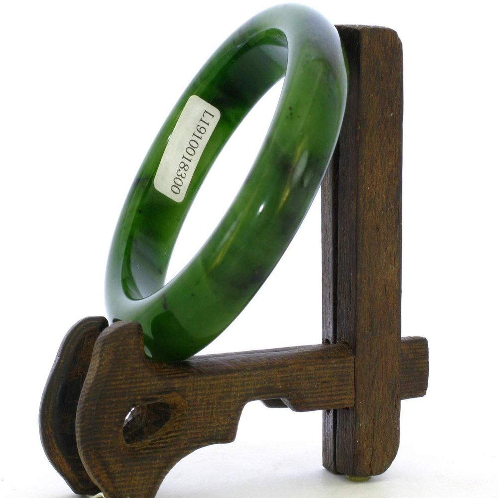 2.2" China Certified Nature Hetian Nephrite Jade Women's Green Bangle Bracelet 8300