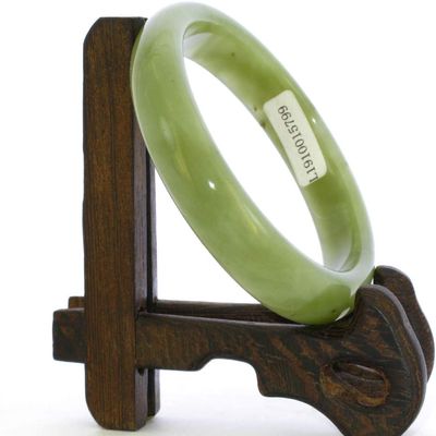 2.2" China Certified Nature Hetian Nephrite Jade Women's Light Green Bangle Bracelet 5799