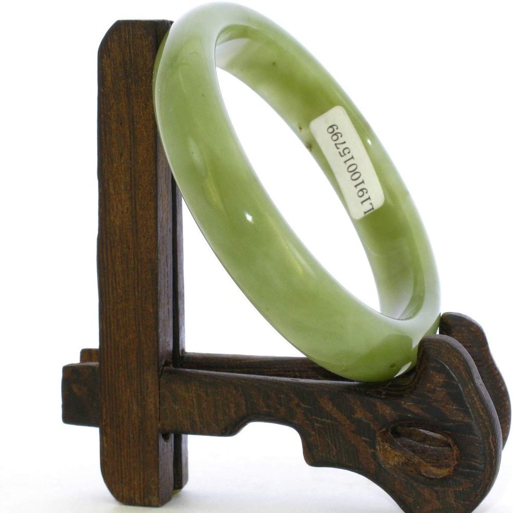 2.2" China Certified Nature Hetian Nephrite Jade Women's Light Green Bangle Bracelet 5799