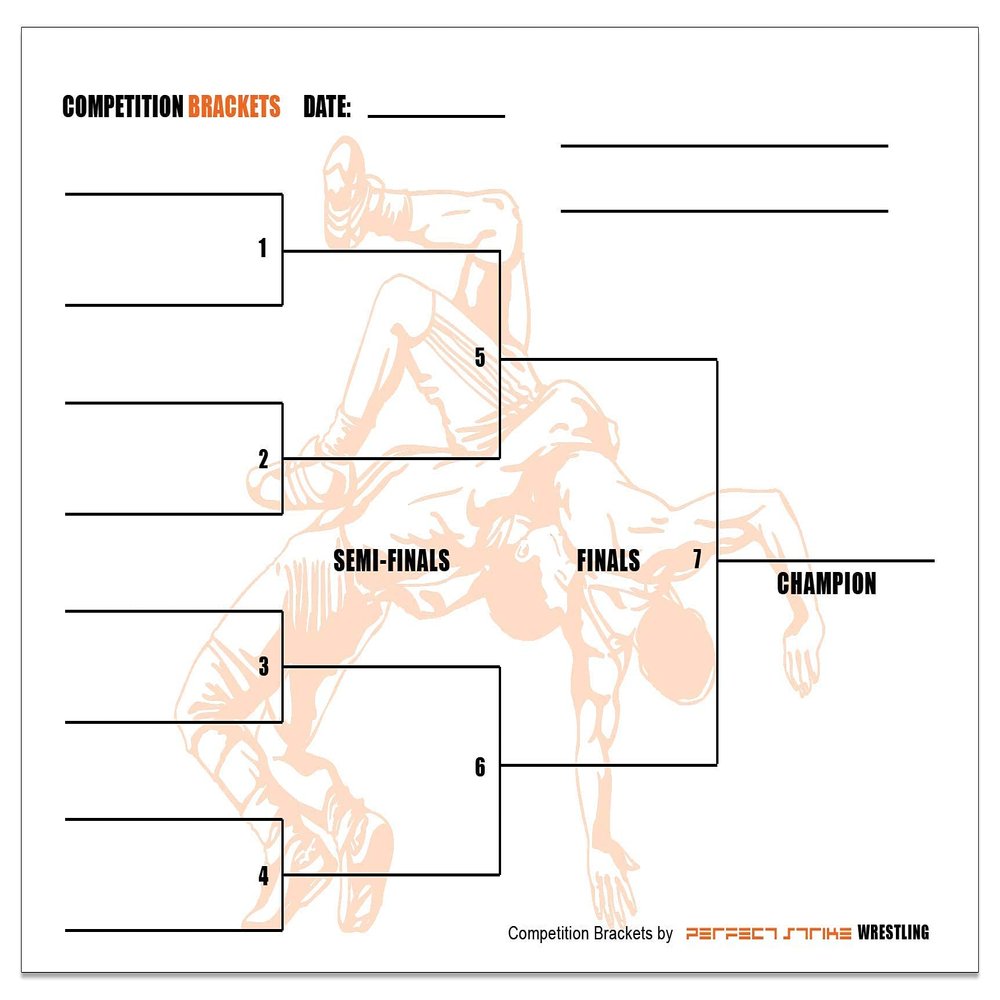 Perfect Strike Wrestling Competition Brackets for Individual or Team tournaments. Sheet Brackets for up to 8 participants. (100)