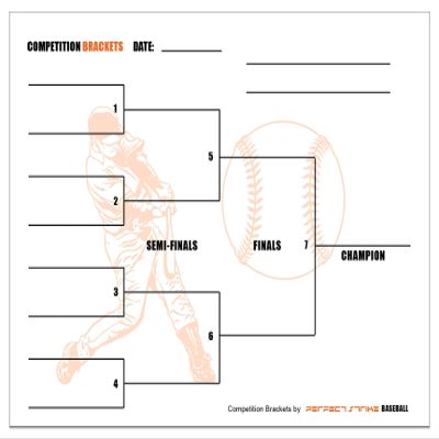 Perfect Strike Baseball Competition Brackets for Team tournaments or Skills competitions. Sheet Brackets for up to 8 participants. (100)