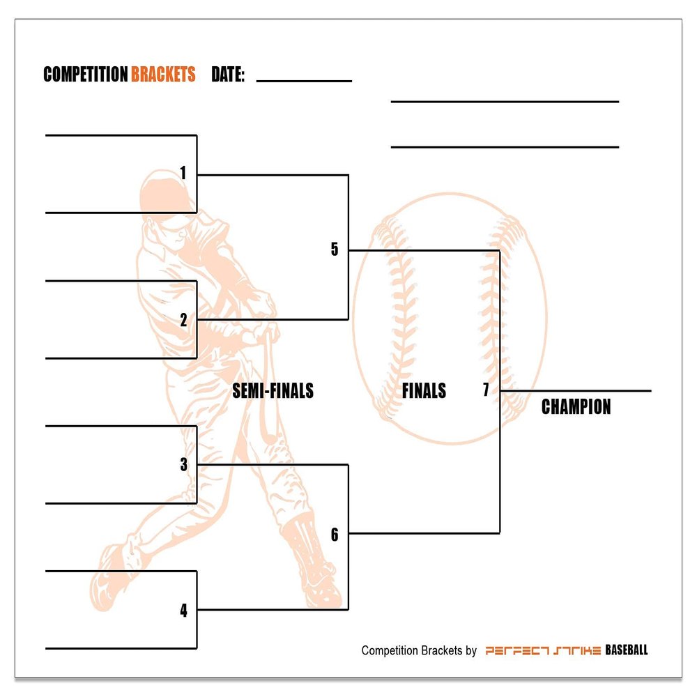 Perfect Strike Baseball Competition Brackets for Team tournaments or Skills competitions. Sheet Brackets for up to 8 participants. (100)
