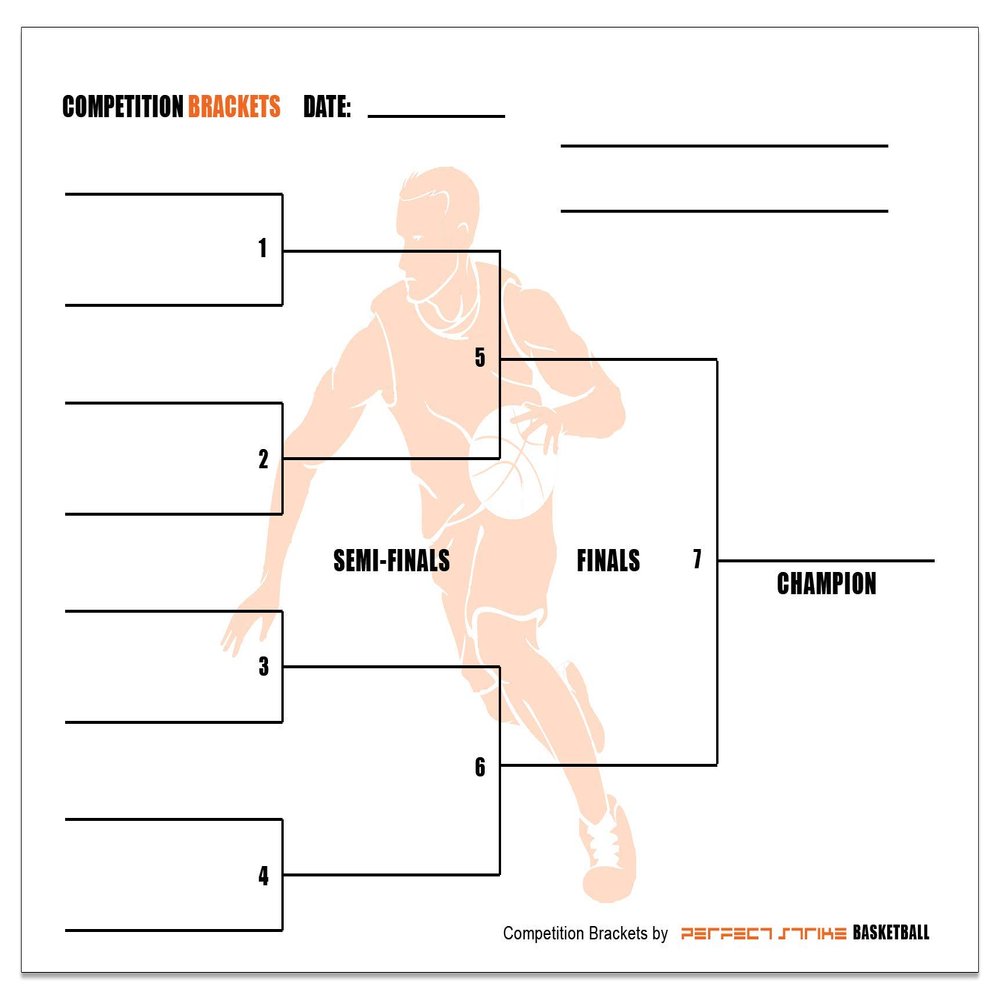 Perfect Strike Basketball Competition Brackets for Team tournaments or Skills competitions. Sheet Brackets for up to 8 participants. (100)