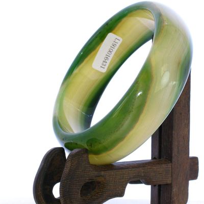 2.6" China Certified Nature Green Chalcedony Jade Women's Bangle Bracelets 6431