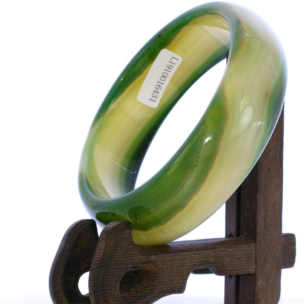 2.6" China Certified Nature Green Chalcedony Jade Women's Bangle Bracelets 6431
