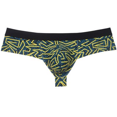 OROCOJUCO Men's Brazilain Bikini Boxers Thong Underwear Guys Hipster Swim Tangas 1/3 Back Coverage Trunks Polyline XL
