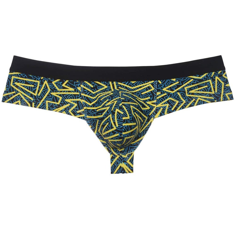 OROCOJUCO Men's Brazilain Bikini Boxers Thong Underwear Guys Hipster Swim Tangas 1/3 Back Coverage Trunks Polyline XL