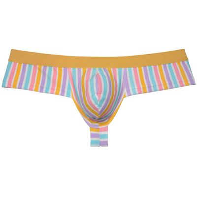 OROCOJUCO Men's Brazilain Bikini Boxers Thong Underwear Guys Hipster Swim Tangas 1/3 Back Coverage Trunks Small Strips XL