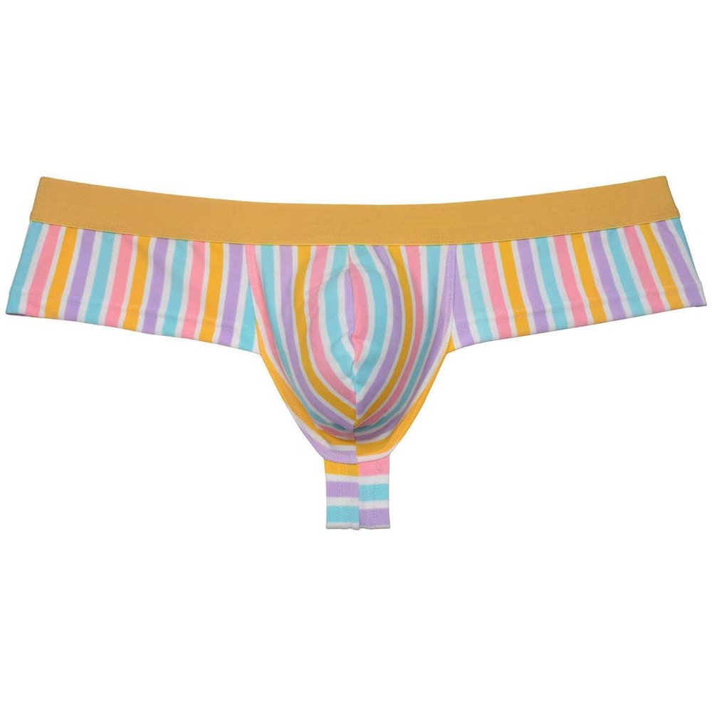OROCOJUCO Men's Brazilain Bikini Boxers Thong Underwear Guys Hipster Swim Tangas 1/3 Back Coverage Trunks Small Strips XL