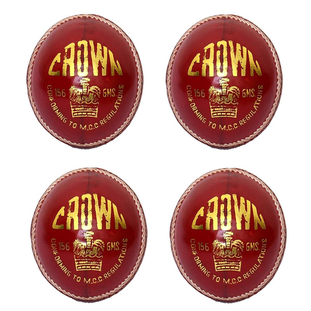 CW Crown Professional Match Quality Cricket Balls Club Cricket Set Red Leather Balls Four Piece II 4 Piece Ball Adults 4 Part Leather Balls Red Youth, Boys Men