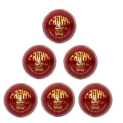 CW Crown 4 Cut Piece Leather Ball Red Water Proof Professional Men Set of 6 Cricket Balls
