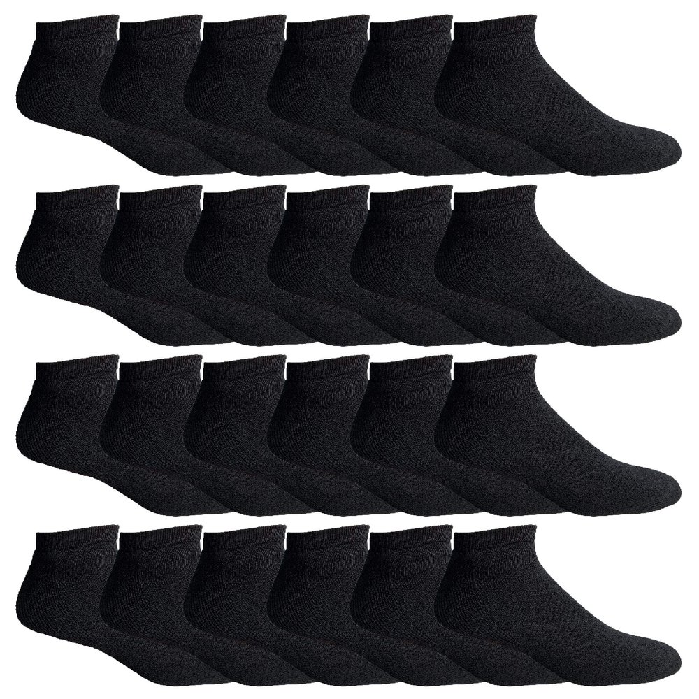 24 Pairs Of Yacht & Smith Mens Wholesale Bulk No Show Ankle Socks, Cotton Sport Athletic Socks - Size 10-13 (Black)