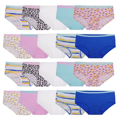 Fruit of the Loom Girls' Tag Free Cotton Brief Underwear Multipacks, Brief-20 Pack-White/Stripes/Animal Print, 6