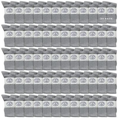60 Pairs Of Yacht & Smith Mens Wholesale Bulk Cotton Socks, Athletic Sport Socks Shoe Size 8-12 (Gray)