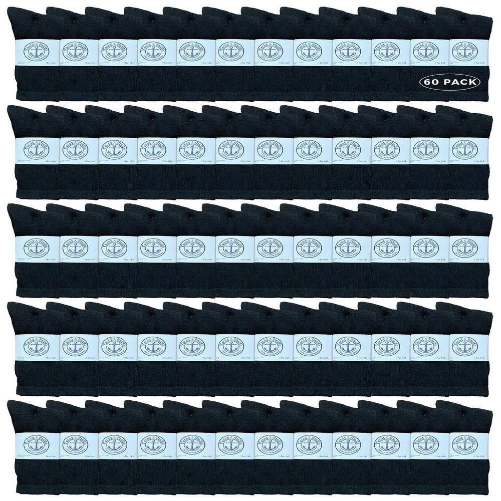 60 Pairs Of Yacht & Smith Mens Wholesale Bulk Cotton Socks, Athletic Sport Socks Shoe Size 8-12 (Black)