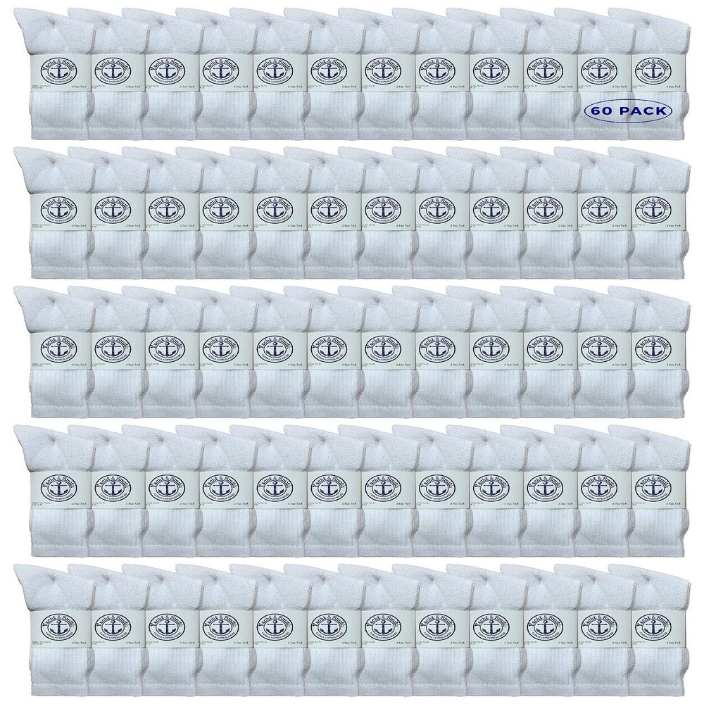 60 Pairs Of Yacht & Smith Mens Wholesale Bulk Cotton Socks, Athletic Sport Socks Shoe Size 8-12 (White)