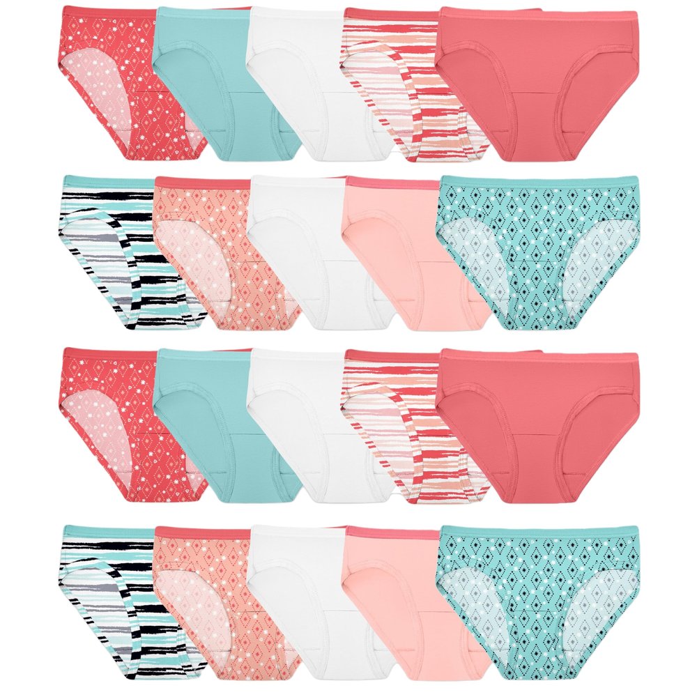 Fruit of the Loom Girls' Cotton Hipster Underwear, 20 Pack-Fashion Assorted, 6
