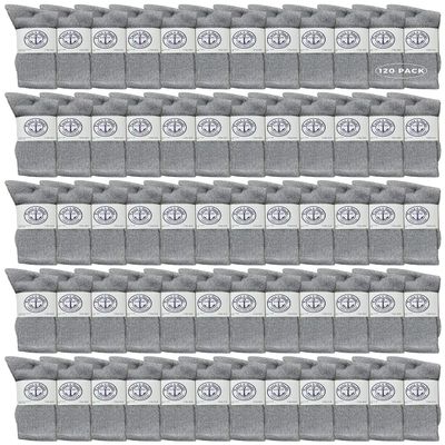 120 Pairs Of Yacht & Smith Mens Wholesale Bulk Cotton Socks, Athletic Sport Socks Shoe Size 8-12 (Gray)