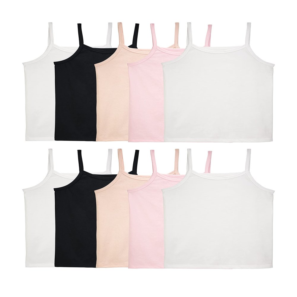 Fruit of The Loom Girls' Undershirts (Camis & Tanks), Cami-10 Pack-Assorted, X-Large