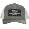 World's Okayest Diesel-Mechanic Helper - Leather Black Patch Engraved Trucker Hat, Heather-White, One Size view 1