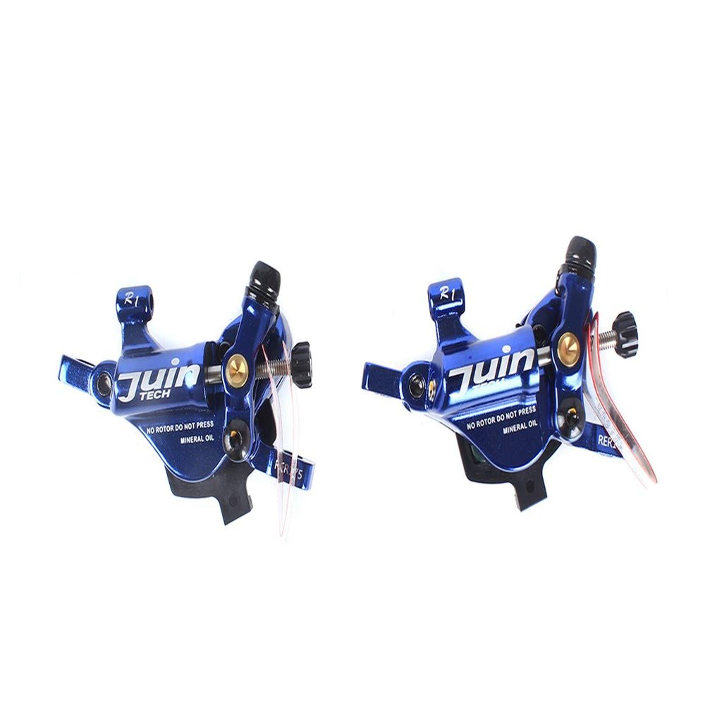 Juin Tech R1 Cable Actuated Hydraulic Bicycle Bike Disc Brake Caliper Set Extra Lightweight Hybrid Brake for Road Cyclocross Gravel eBike Folding Bike etc. use (Blue)