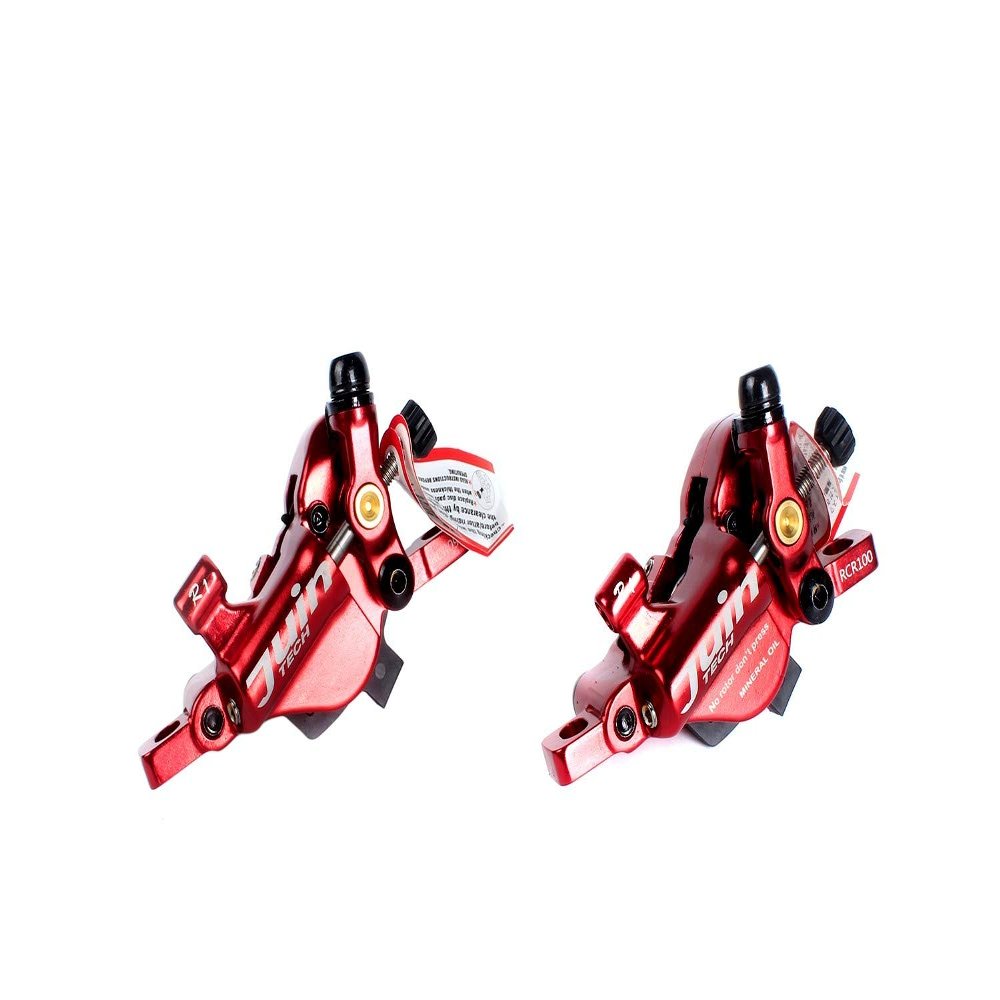 Juin Tech R1 Cable Actuated Hydraulic Bicycle Bike Disc Brake Caliper Set Extra Lightweight Hybrid Brake for Road Cyclocross Gravel eBike Folding Bike etc. use (Red)
