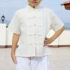 RaanPahMuang Childrens Formal Chinese Collar Short Sleeve Shirt Mixed Soft Cottons, 6 Years-8 Years, FrogSkin Cotton - Natural Cream view 2