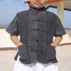 RaanPahMuang Childrens Formal Chinese Collar Short Sleeve Shirt Mixed Soft Cottons, 10 Years-12 Years, Stonewashed - Black view 2