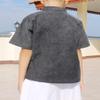 RaanPahMuang Childrens Formal Chinese Collar Short Sleeve Shirt Mixed Soft Cottons, 10 Years-12 Years, Stonewashed - Black view 3
