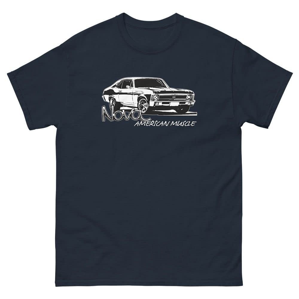 1969 Nova T-Shirt American Muscle Car Enthusiast Tee Shirt Navy